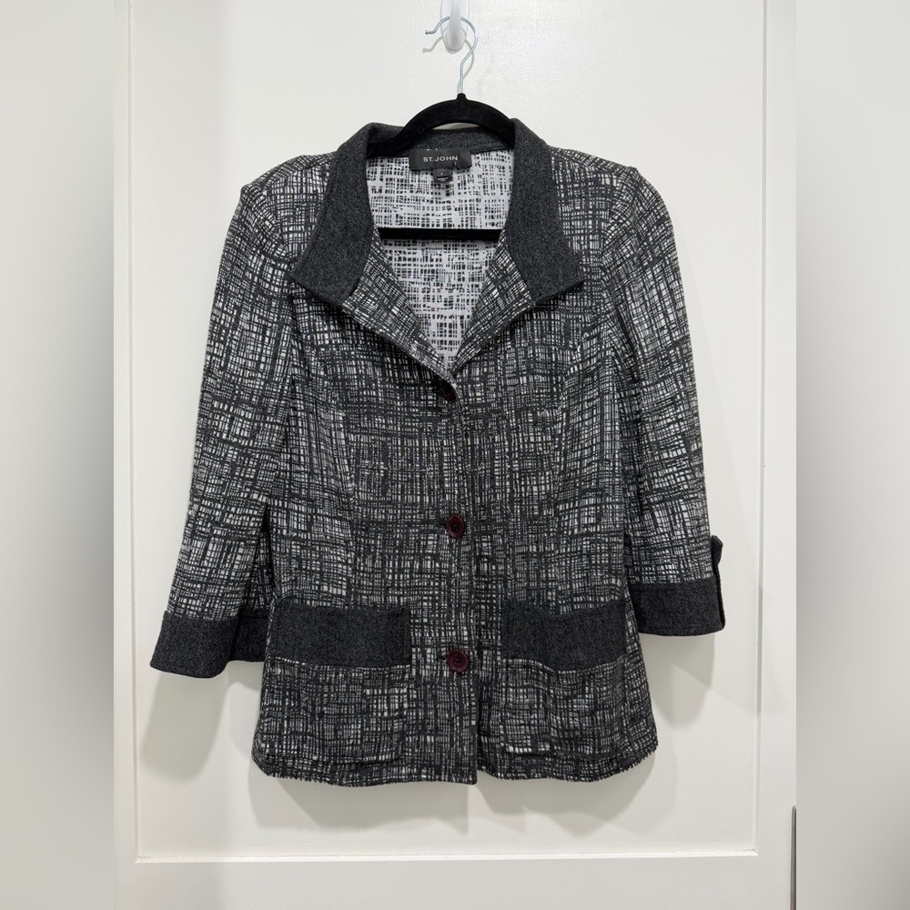 St John Vintage Knit Blazer Black White Jacket 6
